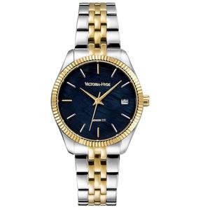 스테인리스 하이드 여성용 블루 스틸 빅토리아 골드 페이스 투톤 심해 시계 시계, 실버