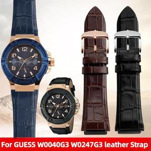 GUESS 남성용 진짜 가죽 시계 스트랩, W0040G3, 시리즈, 파란색 밴드, 22mm 손목 시계줄