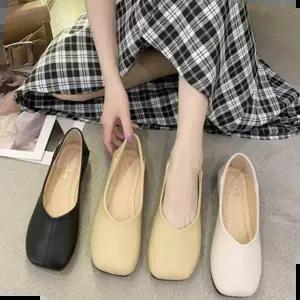 여성플랫슈즈 여성 사각코 디자인 캐주얼 플랫 슈즈