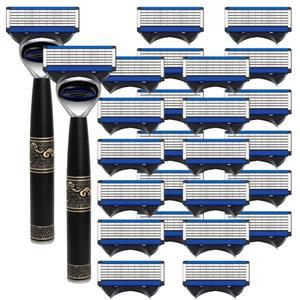 고품질 남성용 면도날 6중 스테인리스 독일산 교체 가능한 수동 면도기 안전 케이스