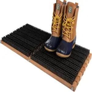 킹스 카운티 도구 나무 도어 매트 - 31.5인치 x 14인치 부츠 브러시 스크레이퍼 야외 PVC 신발 클리너