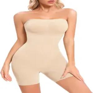 여성용 스트랩리스 셰이프웨어 바디수트 전신 배 제어 매끄럽게 낚싯대 아래 셰이퍼