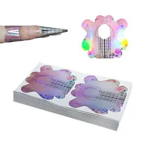 뷰티리더 100PCS 네일 폼 핑크 아크릴 연장 스티커 폴리 젤 셀프 접착 팁 가이드 스텐실 매니큐어 도구