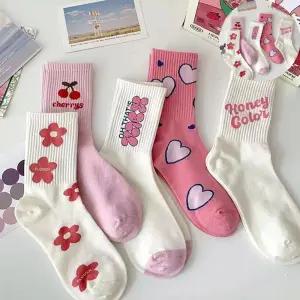 예쁜여서양말 허니핑크 중목양말 5종 LM-0166
