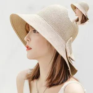 자외선차단모자 여자 리본 장식 포인트 머리 크기 조절 가능 버킷햇