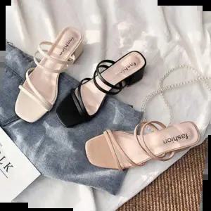 피셔맨샌들 멀티 스트랩 샌들 미들힐 여름 통굽 구두 각진코