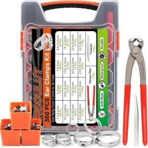 360Pcs 싱글 이어 호스 클램프 모음 키트 304 스테인리스 스틸 신치 크림프 16 사이즈(5.3-36.1mm)