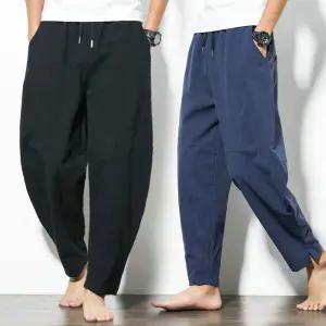 남성 린넨 소재 허리 밴딩 가볍게 입기 좋은 통 바지 조거팬츠 반바지 트레이닝