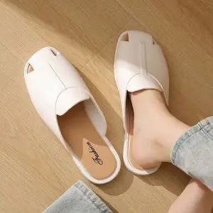 [하프클럽/]여름용 여성 오픈토 슬리퍼 낮은굽 데일리 뮬 컬러