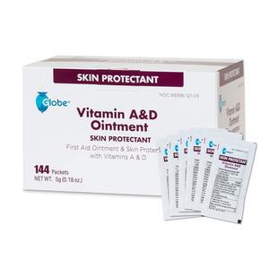 Globe (144개 박스), 비타민 A 및 D 연고, 비타민 A&D 함유, 응급 처치 및 피부 보호제, 5g 패킷, 144팩 박스, 라놀린 및 페트롤라텀 포뮬라, 남성, 여성 및 피부용