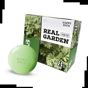 쑥잎 해피바스 리얼가든 쑥 진정 비누 8개입 90g