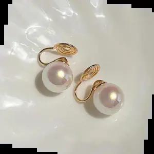 귀여운귀걸이 여성 단아한 스타일 진주 클립 고리 타입 귀걸이