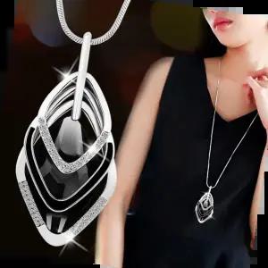 레트로목걸이 블랙 블루 크리스탈 지르코니아 오피스 롱 긴 목걸이