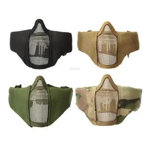 전술 Airsoft 페인트 볼 반 얼굴 마스크 카모 반 낮은 얼굴 금속 강철 그물 메쉬 마스크 사냥 보호