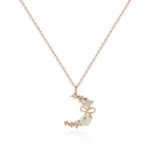 18K 미니멀 진주 리본 달 목걸이 MNN38606