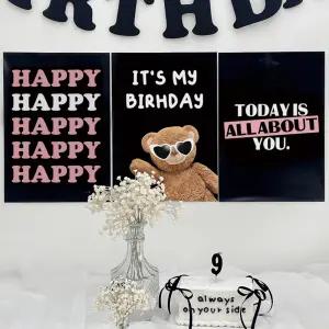 파티아일랜드 A3 블랙핑크 베어 포스터 3세트 생일 가랜드 이벤트 해피벌스데이