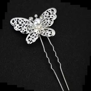 나비장식유핀 진주나비 뒤꽂이 머리장식 헤어핀 U핀