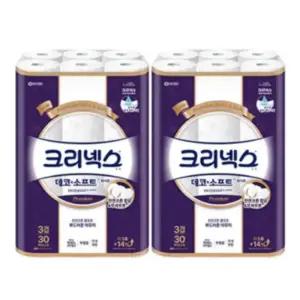 크리넥스 천연펄프 3겹 데코앤소프트 화이트, 25m, 30롤, 2개