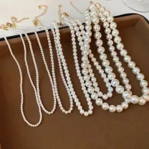 여성용 진주 레이어드 체인 목걸이 비즈 장식 롱 네크리스 10mm 여성목걸이 학생목걸이