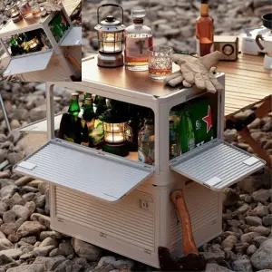 지챠 캠핑수납박스 폴딩테이블 접이형 트렁크보관 우드상판정리 접이식 테이블 트렁크