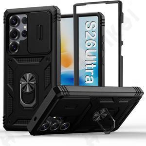 삼성 S26 울트라 플러스 360 풀 아머 슬라이딩 카메라 커버 백 펀다 서포트 링 TPU 쉘 코크 및 PC 케이스