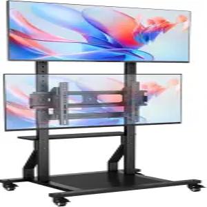 이지즈 롤링 듀얼 TV 스탠드 수납 및 잠금 휠이 있는 32-55인치 2대용 모바일 카트 틸트 마운트가 높이