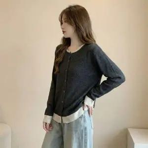 투톤 라인 버튼 가디건 긴팔 배색 봄 가을 이너