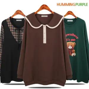 [허밍퍼플]봄 신상 라운드/롱/티셔츠 원피스 반팔티 맨투맨 롱후드 큰언니 예쁜 여자옷 빅사이즈 여성의류
