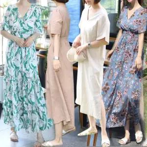 빅사이즈 여름 나시 반팔 쉬폰 린넨 루즈핏 비치 바캉스 민소매 롱 원피스