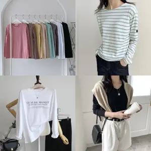 원단좋은기본티-봄신상/긴팔티셔츠/여성반팔티셔츠/롱티/텐션감좋은라운드티/스트라이프/여성의류