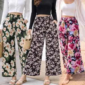 하랑이플 플라워 플리츠주름 와이드팬츠 통바지 빅사이즈 엄마옷 미시옷 여성 데일리 빅사이즈