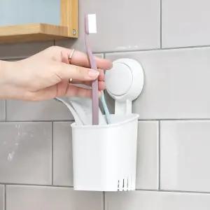 [아이정] 푸시형 후크 물빠짐 칫솔 꽂이 치약 보관통 걸이