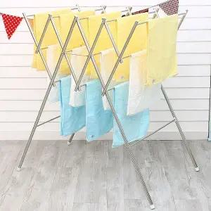 [이오스트]W형 빨래건조대 5단 스텐레스 접이식 이불 수건 베란다 빨래걸이..