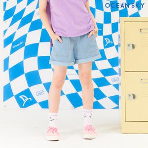 [오션스카이] 여아 리본 장식 롤업 4부 데님-CCJG2651E0D