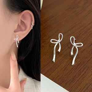 실버 925 라인 리본 스터드 귀걸이 봄 여름 귀걸이