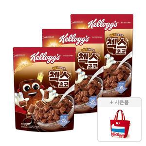 켈로그 오곡 첵스초코 570g, 3개+증정(리유저블백 빨강, 1개)
