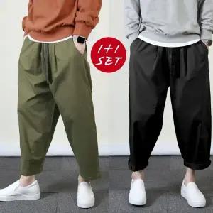 1 1 프랭키뉴욕 남자 와이드팬츠 통큰 편한 벌룬 항아리 바지 빅사이즈 통바지 카키 베이지 블랙HDPA01SET