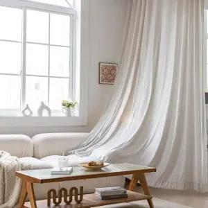 뷰하우스 샴브레이 린넨 민자핀형 거실커튼 중형+커튼레일 세트