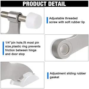 AT44-20Pack 힌지 핀 도어 스톱 새틴 브러시 도어 스토퍼 고무 범퍼 팁 조정 가능 헤비 듀티 힌지 스토퍼