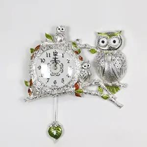 은도금 숲속가족 부엉이시계 무소음 인테리어 벽시계 (KYR-W6B963A)