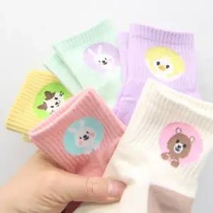 유아 파스텔컬러 귀여운 동물 아동 양말 5켤레 중목