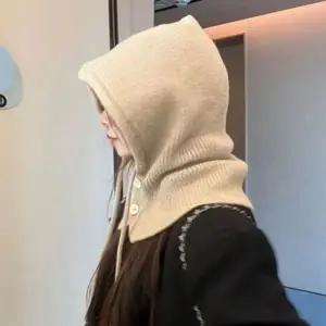 여성 후드 니트 바라클라바 방한 넥워머 단추 머플러