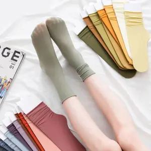 무압박 고품질 쫀쫀한 무지 골지 면 패션 스타킹양말 얇은 컬러