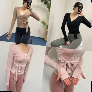 필라테스복 크로스랩애슬탑 요가복 랩티셔츠 필라테스 긴팔 핑거