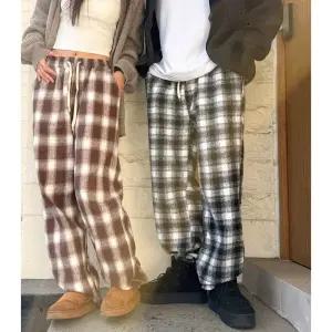[남녀공용] 울글렌 체크 와이드 팬츠 9color 피치 기모 밴딩 일자 와이드 바지 FREE-XL 빅사이즈