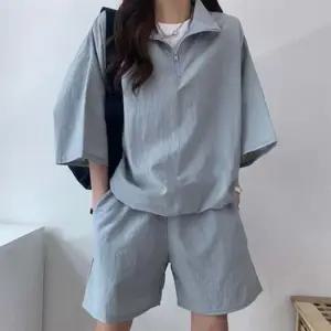 트레이닝복세트 여성 스포티 반팔 반집업 세트 1P 트레이닝 셋업 운동