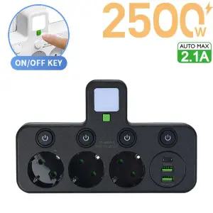 호환  EU 플 소켓 AC 34 소켓 멀티 플 벽면 전원 및 USB C타입 포트 충전기 개별 스위치 조명 어댑터