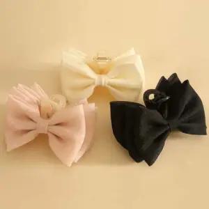 여성 3컬러 블링쉬폰 러블리 리본 13cm 집게핀 헤어핀