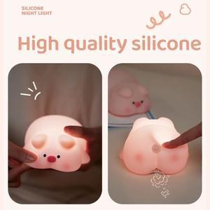 실리콘 귀여운 돼지 LED 야간등 USB 충전식  침실 장식 분위기 램프 패트 라이트 무드등