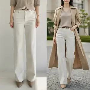 봄 코튼세미와이드 하우룩 밴딩 일자 통 와이드 바지